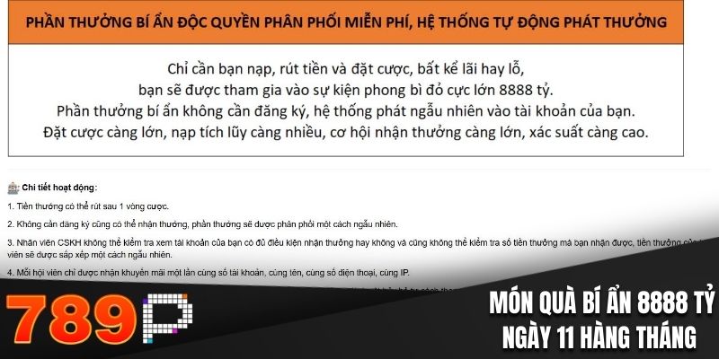 789P tặng code - Món quà bí ẩn 8888 tỷ ngày 11 hàng tháng